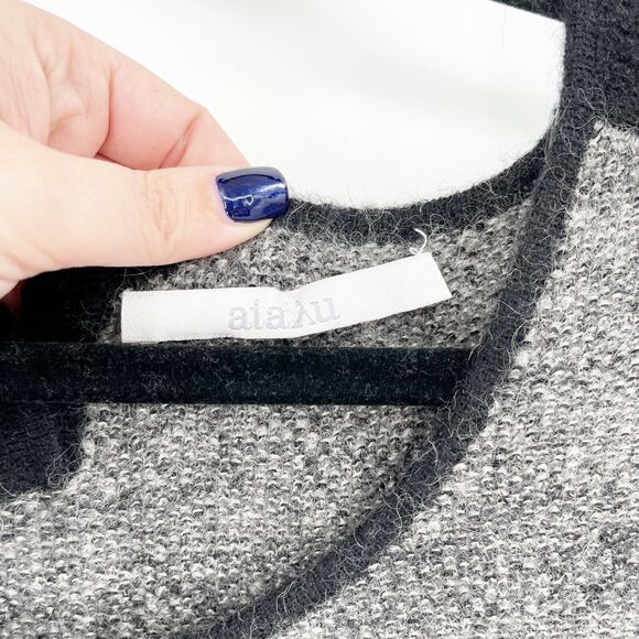 aiayu‎ Cashllama Sweater Dress Sz S Gray Scoop Neck Button Long Sleeve Pullover - Picture 6 of 7